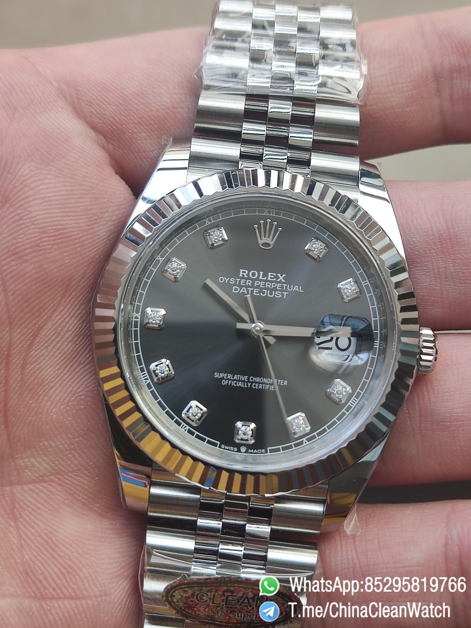 Clean Factory Watch CF DateJust 41mm 126334 904L Steel Grey Dial with Diamonds Markers on Jubilee Bracelet VR3235 Movement 02 Clean Factory Watch CF DateJust 41mm 126334 904L Steel Grey Dial with Diamonds Markers on Jubilee Bracelet VR3235 Movement 02