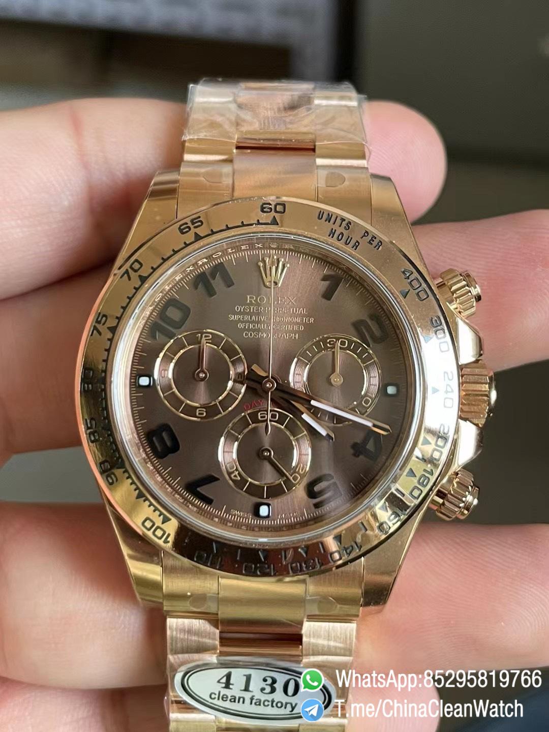 Clean Factory Daytona 116505 0011 Rose Gold Case Bracelet Chocolate Dial with Black Number Markers DD4130 Movement 01 Clean Factory Daytona 116505 0011 Rose Gold Case Bracelet Chocolate Dial with Black Number Markers DD4130 Movement 01