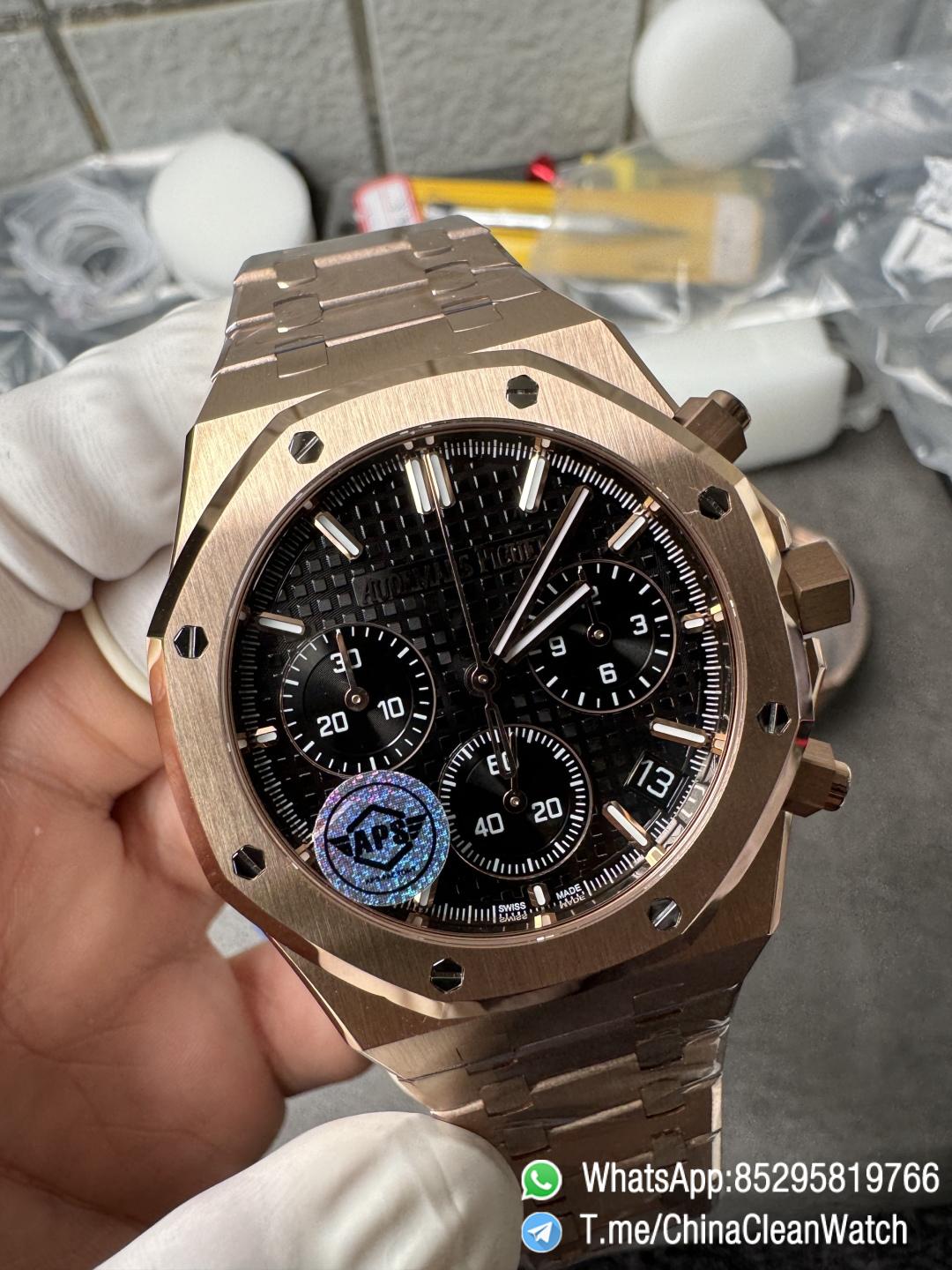 APS Factory Super Clone AP Royal Oak Chrono 26240 Black Dial on Rose Gold Case and Bracelet SuperClone 4401 Movement 02 APS Factory Super Clone AP Royal Oak Chrono 26240 Black Dial on Rose Gold Case and Bracelet SuperClone 4401 Movement 02