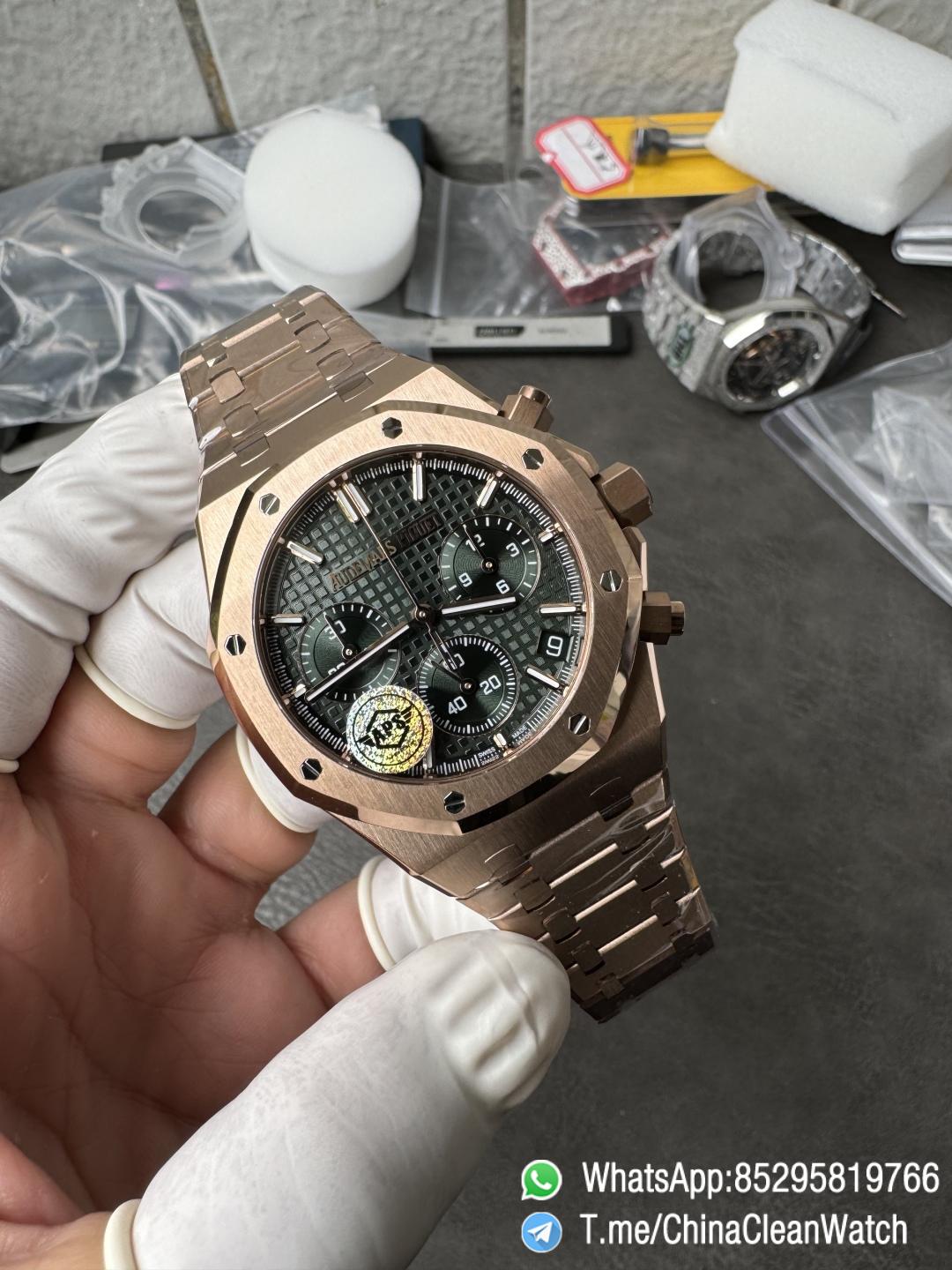 APS Factory Super Clone AP Royal Oak Chrono 26240 Green Dial on Rose Gold Case and Bracelet SuperClone 4401 Movement 04 APS Factory Super Clone AP Royal Oak Chrono 26240 Green Dial on Rose Gold Case and Bracelet SuperClone 4401 Movement 04