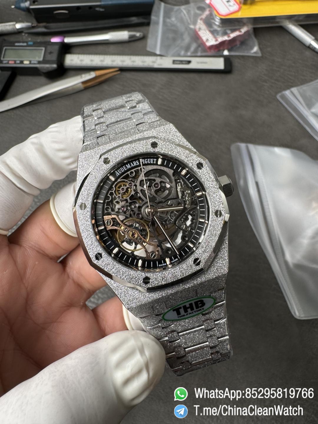 THB Factory Super Clone Royal Oak Openworked 15407 41mm Skeleton Dial Frosted Stainless Steel Case and Bracelet SA3132 V2 02 THB Factory Super Clone Royal Oak Openworked 15407 41mm Skeleton Dial Frosted Stainless Steel Case and Bracelet SA3132 V2 02