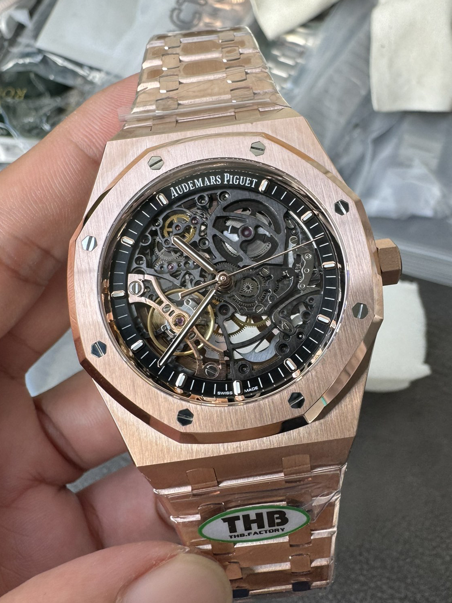 THB Factory Super Clone Royal Oak Openworked 15407 41mm Skeleton Dial Rose Gold Case and Bracelet SA3132 V2 00 THB Factory Super Clone Royal Oak Openworked 15407 41mm Skeleton Dial Rose Gold Case and Bracelet SA3132 V2 00